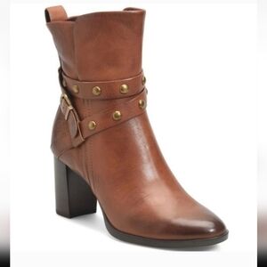 Born Emma Block Heel Bootie Cognac Brown Leather Women's Size 10